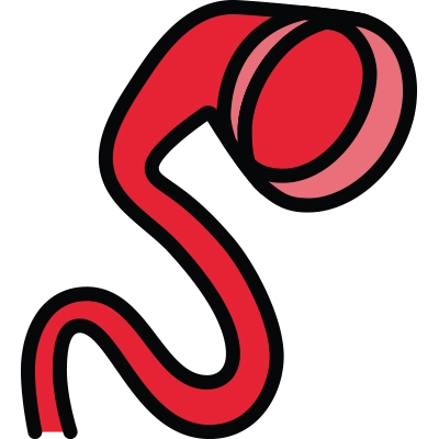 Large red coil illustration representing aspiration thrombectomy technology