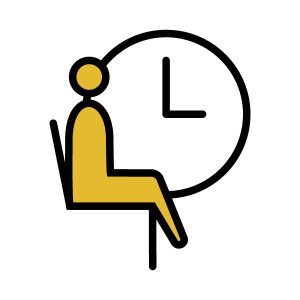 graphic of a person sitting and waiting, as depicted by a clock behind them